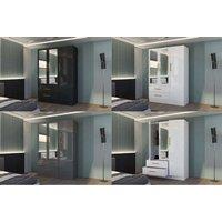 Modern High Gloss 3 Door Wardrobe With Mirror, Storage Drawers & Shelves - Contemporary Bedroom Furniture