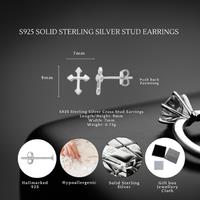 S925 Sterling Silver Faithful Cross Stud Earrings - Hypoallergenic Mini Studs, Polished Finish