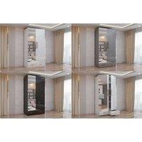 Contemporary High Gloss 2 Door Wardrobe With Mirror, Drawers & Shelves - Bedroom Storage Solution