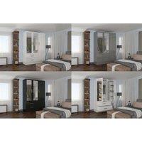 Contemporary High Gloss 3 Door Sliding Wardrobe With Mirror, Drawers & Shelves - Space-Saving Bedroom Storage