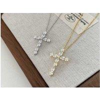 18K Gold Plated Sterling Silver Cross Pendant Necklace - Adjustable Chain, Pear-Cut Zircon, Statement Jewellery