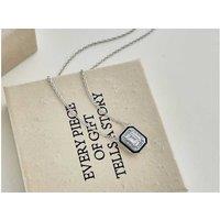 Elegant 1.0Ct Rectangle Zircon Pendant Necklace - Rhodium-Plated Silver Chain, Adjustable Length, Statement Jewellery