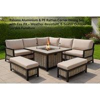 Paloma 8-Seater Aluminium & Rattan Corner Set With Fire Pit Table - Beige