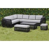 Modern Black Aluminium Rattan Corner Sofa Set - 7-Seater Outdoor Lounge with Coffee Table