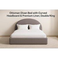 Linen Bed Frame with Plush Curved Headboard - Double or King, Grey or Beige