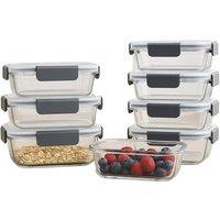 Pack of 10 Glass Airtight Food Storage Containers - Leakproof, Stackable, Microwave & Freezer Safe Lunch Box Set