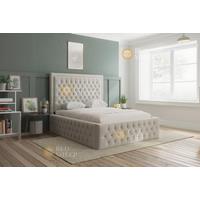 Vera Luxurious Chesterfield Velvet Bed Frame - Double Or King Size, Geometric Quilted Headboard