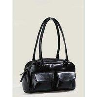 Unisex Black Minimalist Vegan Leather Tote Bag - Underarm Shoulder Purse with Hidden Pocket, 2 Colours, Compact & Durable