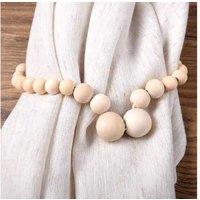 Wooden Curtain Tie Backs - Natural Log Beads, Magnetic, 2pcs Set, Scandi Home Decor
