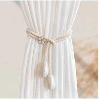 Modern Simple Off-White Curtain Tie Set - Fabric Flower Buckle, 2pcs, Minimalist Home Decor
