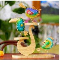 Colored Glass Bird Garden Ornament Set - Hand-Blown Outdoor Decor