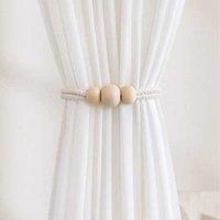 Wood Colour Magnetic Curtain Tie Rope Set - 2pcs, Adjustable, Modern Soft Furnishing Accessory