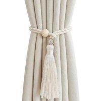 Log Magnetic Buckle Tassel Tie Cord Set - Natural Wood, Eco-Friendly, Decorative Soft Furnishing Accessory (2pcs)