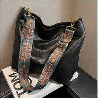 Unisex Black Retro Geometric Print Canvas Crossbody Shoulder Bag - Adjustable Strap, Large Capacity, Lightweight