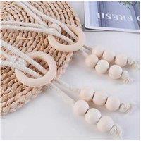 Cotton Rope & Wood Bead Punch-Free Curtain Tie Set - Natural Boho Soft Furnishing (2pcs)