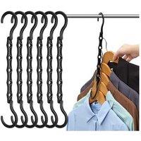 Space Saving Black Plastic Clothes Hanger Set - 6 Piece, Heavy Duty, Magic Cascading Design