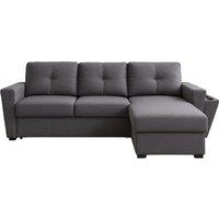 Modern Linen 3-Seater Corner Sofa Bed with Reversible Storage Ottoman & Wireless Charging