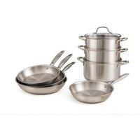14-Piece Tri-Ply Stainless Steel Cookware Set with Glass Lids and Steamer