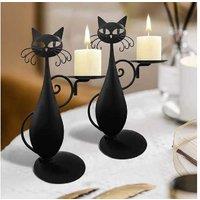 Vintage Metal Black Cat Candlestick Ornament - Farmhouse Table Decor, 30cm