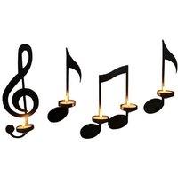 Metal Musical Note Candlestick Wall Art Set - Vintage Iron, 29x16cm, Retro Home Decor