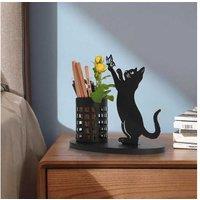 Black Cat Iron Desk Pen Holder - Minimalist Stationery Organiser