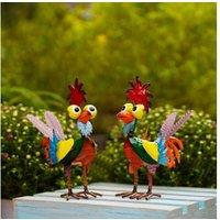 Handcrafted Colourful Iron Rooster Table Ornament - Metal Home Decor Accent