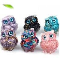 Natural Crystal Resin Owl Ornament - Decorative Table Sculpture, 9x9x7cm, Modern Home Decor