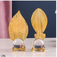 Wrought Iron Golden Leaf Crystal Ball Table Decor - Modern Metal Art Ornament