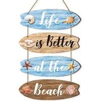 Summer Ocean Style Wooden Wall Art Sign - Poplar Board, Hand-Painted, 26x32cm Coastal Decor
