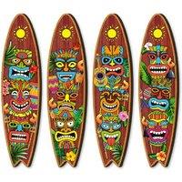 Hawaiian Surfboard Wall Art - Acrylic/Wood, Waterproof, Tropical Party Decor, 8x30cm