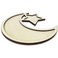 Moon Star Decorative Wooden Tray - Natural Wood, Handcrafted, 27x29cm, Middle Eastern Style