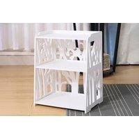 Rustic Small White Bedside Table with Carved Detail and 3 Shelves