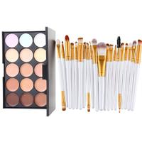20pc Pro Makeup Brush Set & Contour Palette - For All Skin Types, Flawless Cream Application