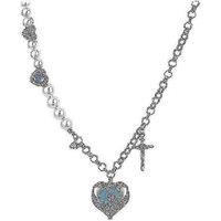 Blue Pearl Heart Pendant Necklace - Alloy, Adjustable, Hip Hop Statement