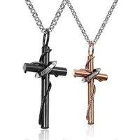 2Pcs Stainless Steel His & Hers Cross Pendant Necklace Set - Black & Rose Gold, Hypoallergenic, Couples Jewellery