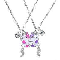 2Pcs Magnetic Heart Pendant Couple Necklace Set - Colourful Alloy Friendship Jewellery, Adjustable, Gift For Best Friends