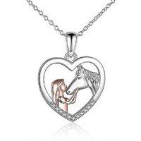Cubic Zirconia Girl & Horse Pendant Necklace - Hypoallergenic Jewellery Gift For Women & Girls