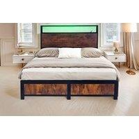 Double or King Sized Industrial Metal Bed Frame with Storage, LED Headboard, and USB Ports