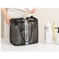 Foldable Large Capacity Bathroom Storage Net Bag - Quick-Drain Mesh, Cotton Linen Handle, Space-Saving Design
