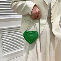 Unisex Green Mini Heart Vegan Leather Crossbody Bag - Adjustable Chain, Lightweight & Stylish Purse
