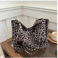 Unisex Black Leopard Print Canvas Tote Bag - Lightweight, Spacious Shoulder Handbag