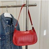 Unisex Black Vegan Leather Crocodile Pattern Shoulder Bag - Chain Strap, Lightweight, Classic Style