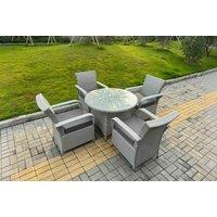 Large Round Rattan Dining Set - 4 Chairs, Light Grey, Weather-Resistant Outdoor Furniture