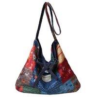 Unisex Black Ethnic Style Denim Shoulder Bag - Trendy Convertible Crossbody Tote, Lightweight & Spacious