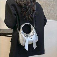 Silver Women's PU Leather Underarm Shoulder Bag - Bow Accent, Lightweight, Classic Style