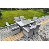 Light Grey Rattan Dining Set - 6-Seater, Weather-Resistant, Modern PE Rattan Table & Cushions
