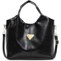 Unisex Black Retro Vegan Leather Shoulder Tote - Large Capacity Crossbody Satchel