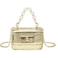 Unisex Black Pearl Chain Crossbody Jelly Bag - Crocodile Pattern, Lightweight, Versatile Mini Purse
