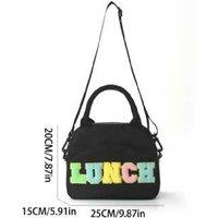 Insulated Embroidered Letter Lunch Bag - Large Capacity, Waterproof, Sleek Travel Kitchen Accessory