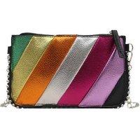 Unisex Blue Vegan Leather Chain Crossbody Bag - Diagonal Stripe Small Square Purse